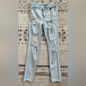 American Eagle Outfitters Light Blue Ripped Skinny Jeans Size 10